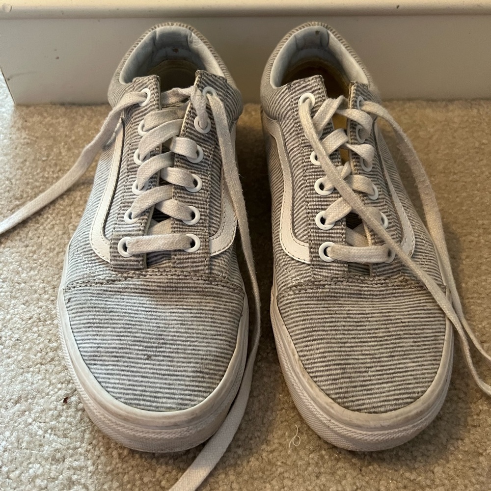 Grey and White Striped Vans